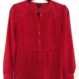 JCrew red with small white polka dot blouse